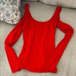 Women’s Red Long Sleeve Scoop Neck cold shoulder Top